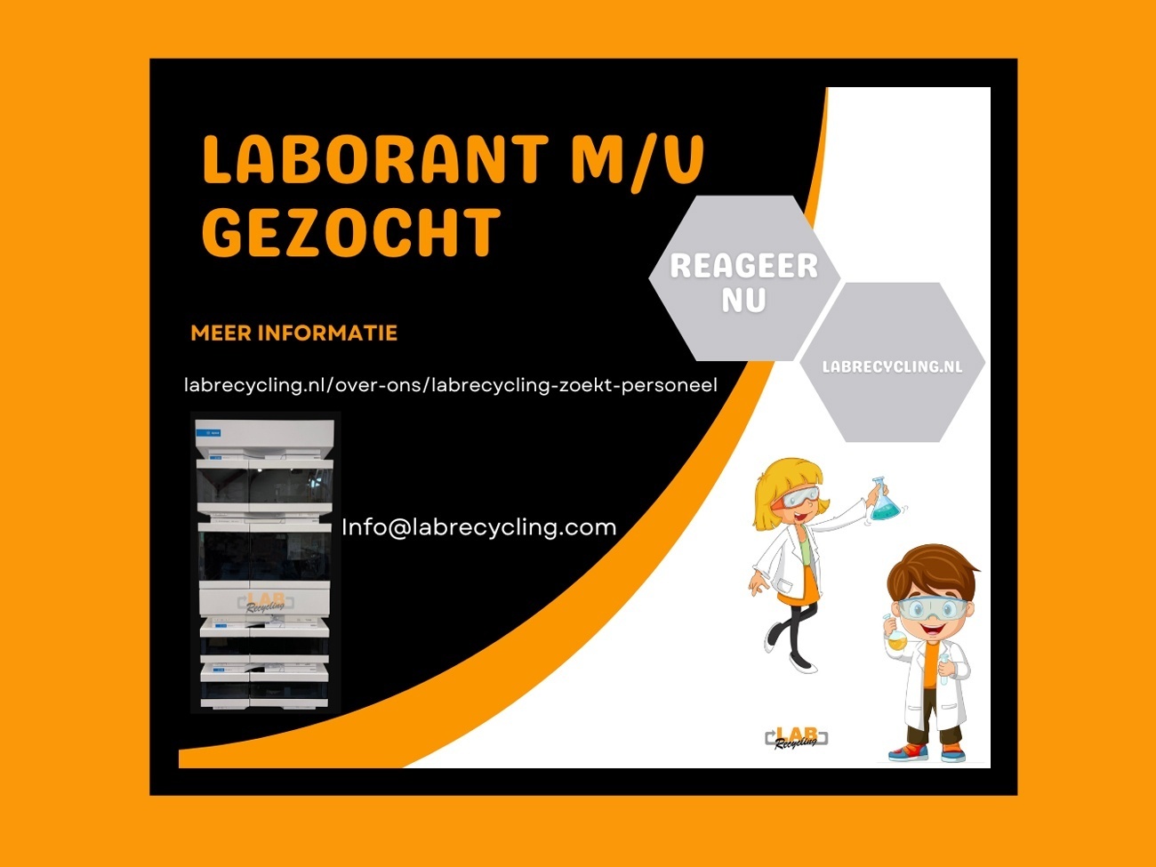 Labrecycling is op zoek naar een laborant die voor ons HPLC, GC/MS en GC systemen test